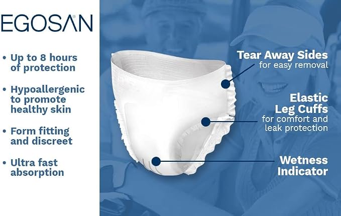 EGOSAN Maxi Incontinence Underwear Pull Ups Lightweight Breathable Disposable with New Designed Acquisition Layer, Stretchable Form-Fitting Max Absorbency for Men and Women