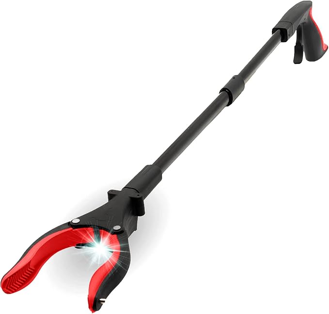 Grabber Reacher Tool 19" Aluminum Magnetic Claw with LED Light, Reacher Grabber Pickup Tool, Foldable Gripper Grabbers for Elderly Grab it Reaching Tool, Trash Grabbers Pickers, Red, By Luxet 2-Pack