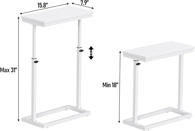 TUTOTAK End Table, Side Table, Tall Couch Table, Sofa Table | for living Room, Bedroom, White TB01BW083