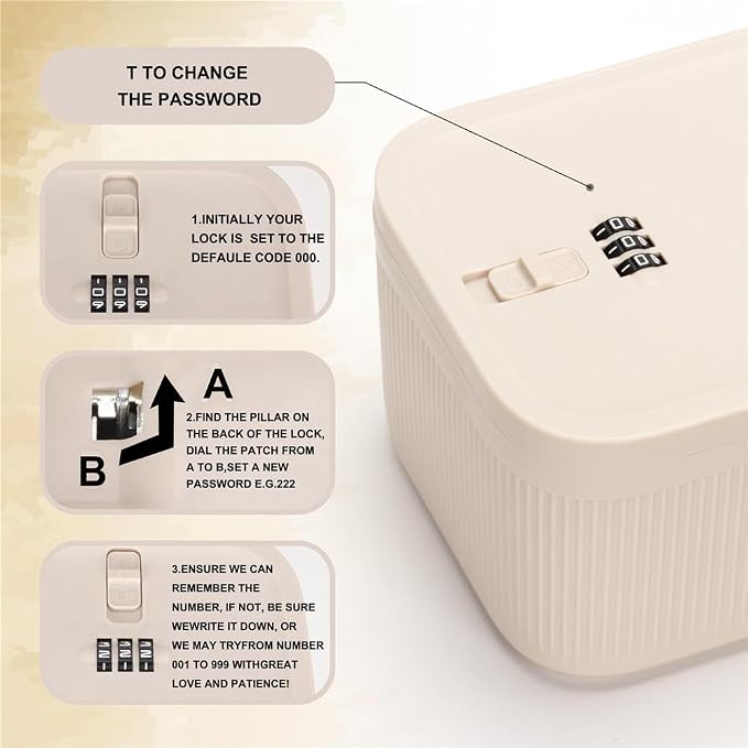 Lockable Storage Box,Medicine Lock Box Travel Case,Refrigerator Bin Container for Food,Medicines,Snacks,Locking Mobile Cell Phone Device Jail,Lockbox for Office,Home,School,Father Gift (Cream Small)