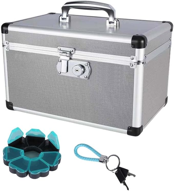 Lockable Med Storage Box Keys, Large Charcoal Gray Family Safe | Childproof Lock Keeps Medicine out of Kids, Large Capacity for Multi-Person Family Household