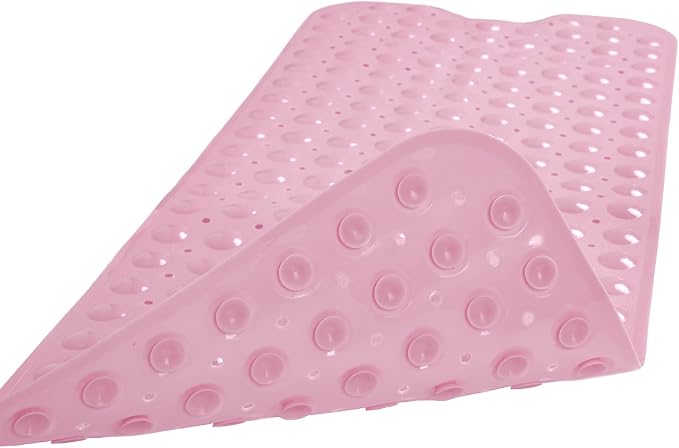 Bathtub and Shower Mats, Extra Long Non-Slip Bath Tub Mat 39 x 16 Inch, Machine Washable Bathmat with Suction Cups & Drain Holes for Bathroom Floor, Pink