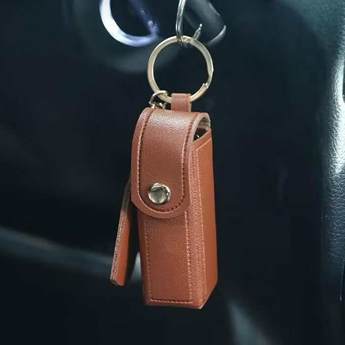 Arvintas 4 PACK PU Leather Potable Chapstick Holder Key Chain Bulk with Mirror, Lipstick Keychain, Lip Balm Organizer Holder Lipstick Travel Makeup Storage Case for Women Girls (Style 2)
