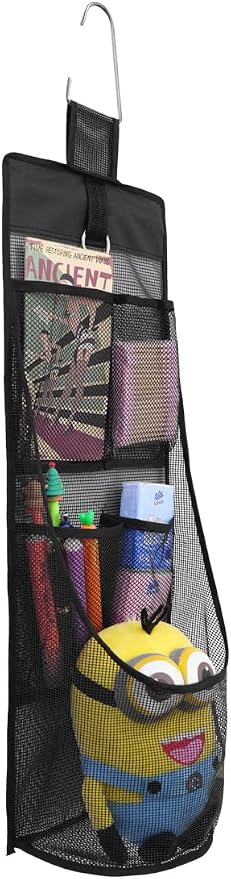 ALYER Hanging Mesh Bathroom Organizer,Durable Shower Caddy,Net Storage Bag for Closet Nursery Office Dorm RV Toys Cosmetics Sundries (Black, 22" H * 8" W * 5" D)