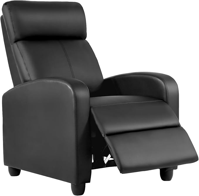 BestMassage Recliner Chair No Massage Function | Leather Black | with Lumbar Support, Adjustable Push Back, Wide Arm & Footrests, Padded Seat | Easy Assembly | for Living Room, Home Theatre