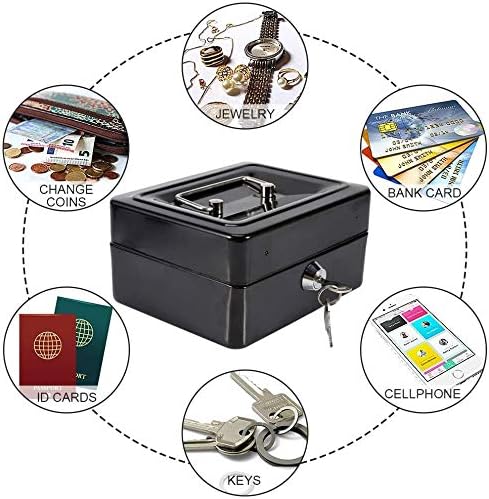 xydled Locking Steel Large Cash Box with Removable Coin Tray and Key Lock,9.84"x 7.87"x 3.54",Black