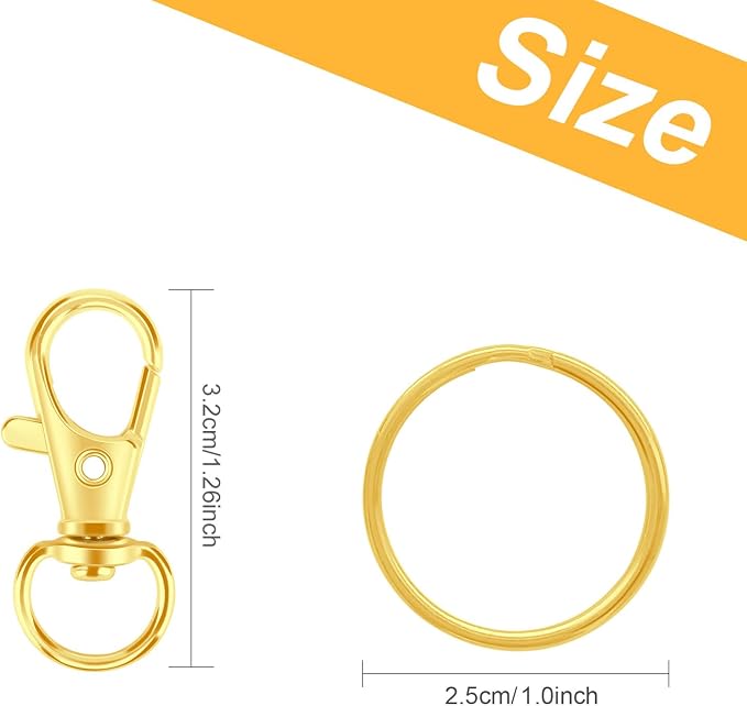 50PCS Metal Lobster Claw Clasp with Key Ring, 25PCS Keychains Clips Hooks and 25PCS Key Chain Rings, Key Chains Rings Accessories Making kit for Crafts, Gold