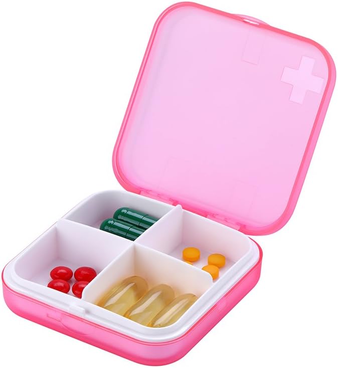 Portable Pill Organizer - Slim Pill Box for Purse or Travel, Compact Pill Case(4+6 Compartment,Pink)