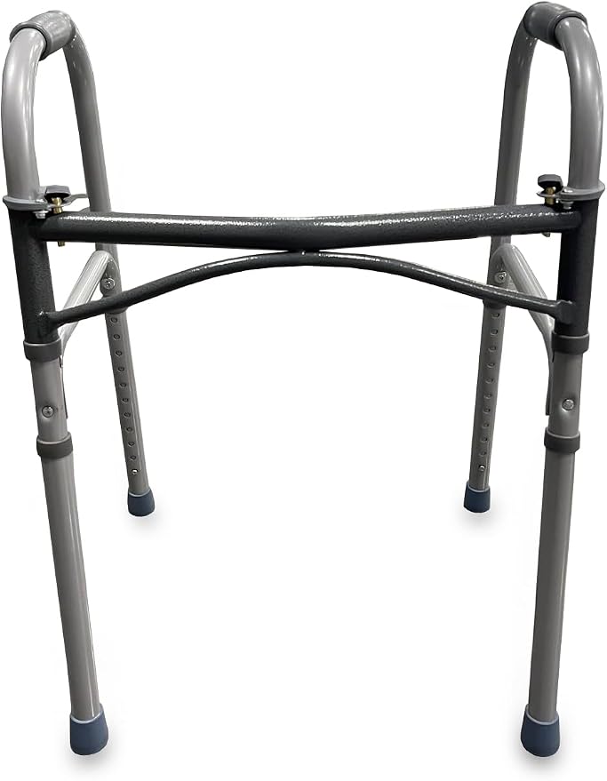 HEALTHLINE Walker Folding Deluxe 2 Button Without Wheels, Lightweight Foldable Mobility Walker No Wheels for Adult Seniors Disabled, Adjustable Height for Short, Average and Tall People