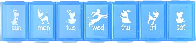 EZY DOSE Pets Weekly (7-Day) Pill Case, Medicine Planner, Vitamin Organizer Box for Dogs, Convenient and Easy to Use, Large Compartments, Blue Lids, Made in the USA, BPA Free