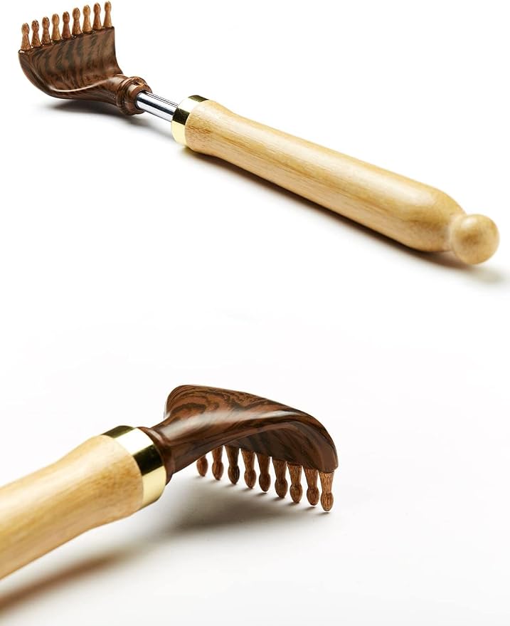 Portable Extendable Back Scratcher,Bamboo Back Scratcher for Men Women Self-Therapeutic Telescoping Head Easy to Reach Itch Point The Body Scratcher (Brown)