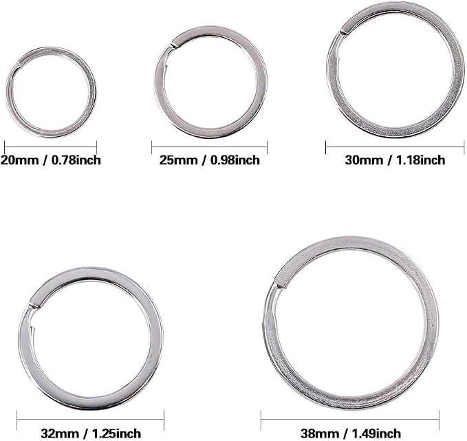Swpeet 60 Pcs Assorted Multi-Purpose Metal Keychain Rings Split Keyrings Flat O Ring for Home Car Keys Attachments Keys Pendants - 20mm, 25mm, 30mm, 35 mm, 38 mm