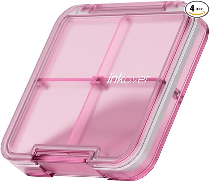 Slim Compact Pill Organizer, Pocket 4-Compartment Travel Case (Pink) | Slim compact pill case fits pocket or purse. 4 adjustable compartments for pills. Ideal daily travel. Lightweight. Pink.