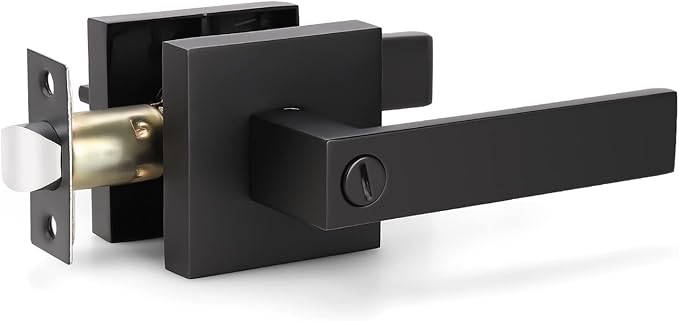 KNOBWELL Heavy Duty Privacy Door Handle Bath&Bed Interior Door Knobs Matte Black Door Handle, Left or Right Handing