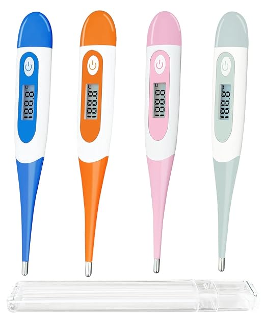 Digital Thermometer，BESTWYA Thermometer for Adult (A, Pack of 4) | Flexible Tip Accurate LCD Reading Oral, Rectal or Under Arm Use