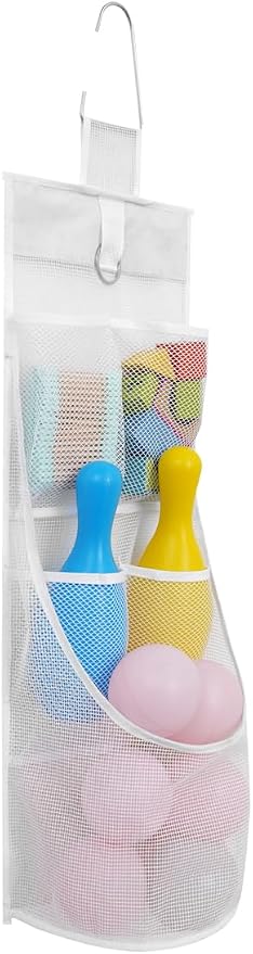 ALYER Hanging Mesh Bathroom Organizer,Durable Shower Caddy,Net Storage Bag for Closet Nursery Office Dorm RV Toys Cosmetics Sundries (White, 22" H * 8" W * 5" D)