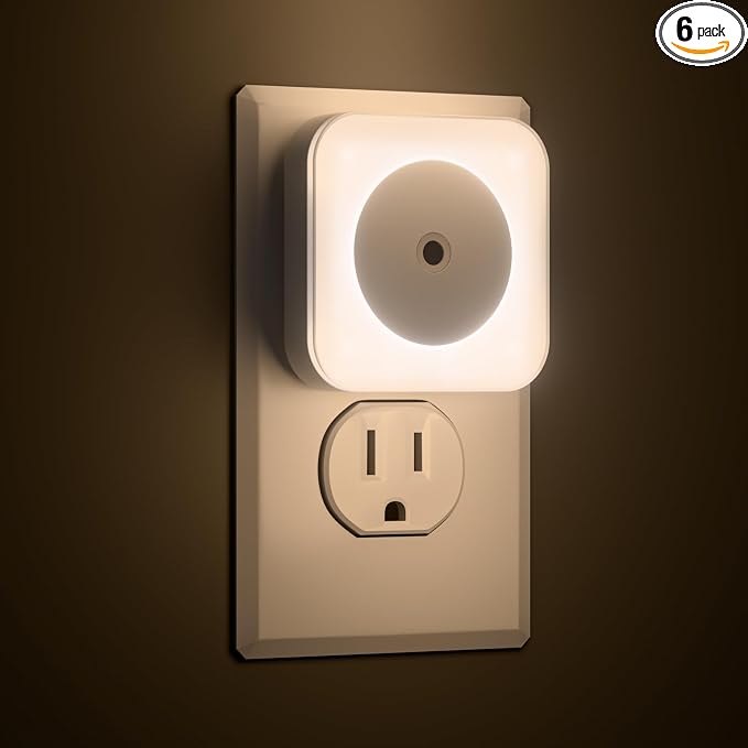 6-Pack LED Night Lights Plug into Wall,Bright Nightlight Auto-On/Off and Dimmable,0.5W Plug in Socket Night Light,Smart Sensor,Daylight White,for Adults Kids Bedroom Bathroom Hallway Kitchen Decor