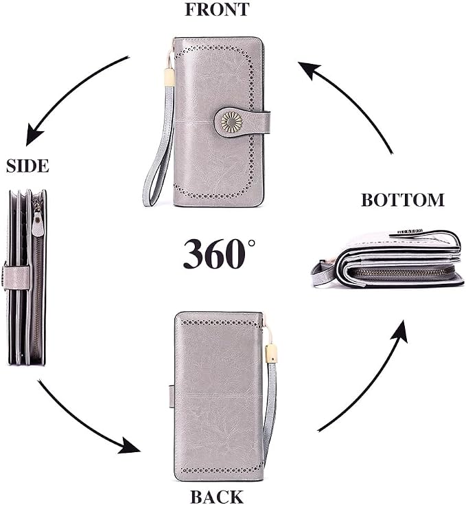 SENDEFN Wallets for Women Leather Credit Card Holder with RFID Blocking Large Capacity Wristlet | with RFID Blocking