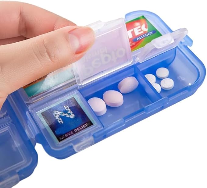 Pill Organizer with Medicine Labels Travel Daily Pill Container Mini Medication Organizer Storage Pill Organizer Travel Essentials Pill Case 7 Day (Grey & 161 Lables)