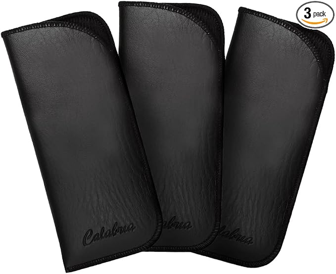 Calabria Half Slip Soft Grain Eyeglass Case 3 PACK BLACK Syn.Leather &Felt Lined