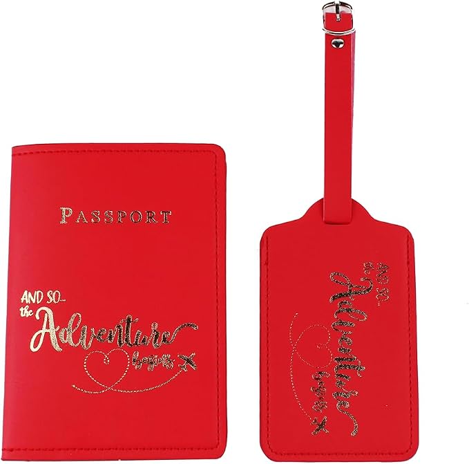Belsmi Passport and Luggage Tags Set Travel Suitcase Tag (Red)