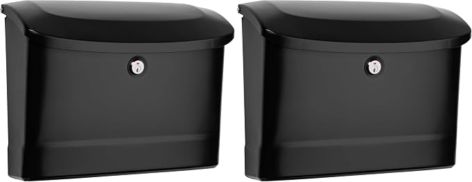 Architectural Mailboxes Princeton™ Locking, Wall-Mounted Mailbox for Outside, Metal Galvanized Steel Medium Mail Box with Lock and Key Drop Box, Black (Pack of 2)