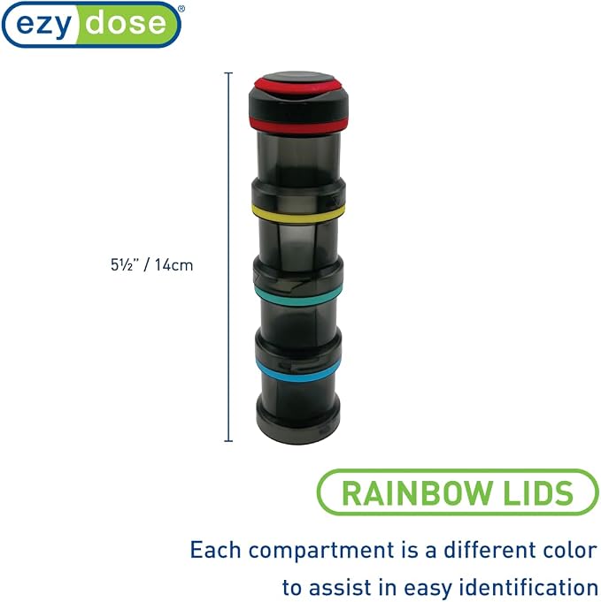 EZY DOSE Stackable Weekly (4-Day) Pill Organizer, Detachable Multiday Medication & Vitamin Organizer Box with Color-Coded Compartments, Portable Daily Planner Case for Home and Travel, 5.5" Tall