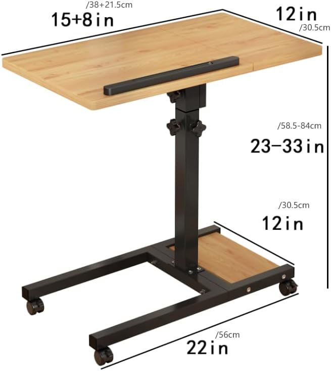 Mobile Height Adjustable Laptop Desk with Mouse Pad, Portable Laptop Desk Rolling Tiltable Table with Small Side Table for Couch,Rolling Computer Stand