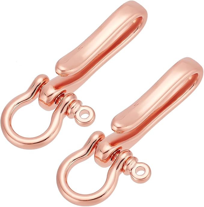 PH PandaHall Keychain, 2Pcs Rose Gold Fish Hook, Brass Material, U Shape Key Ring with Belt Clip, Heavy Duty Car Keychain for Men Women Wallet Chain Purse Accessory