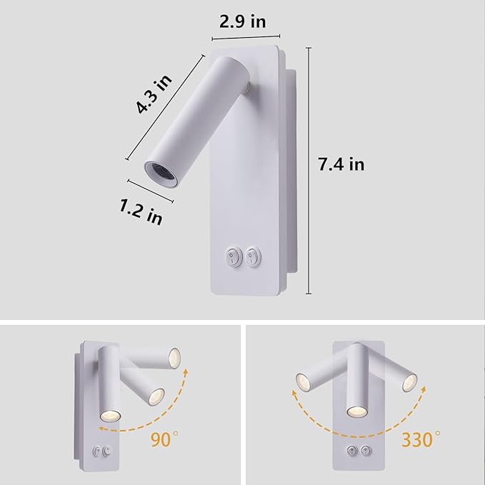 LED Reading Lights Wall Mounted, Plug in Wall Sconces Set of 2, Dimmable Bed Lights for Headboard, Hardwire Wall Lamps for Bedroom, Light for Bedside Hanging for Wall (White)