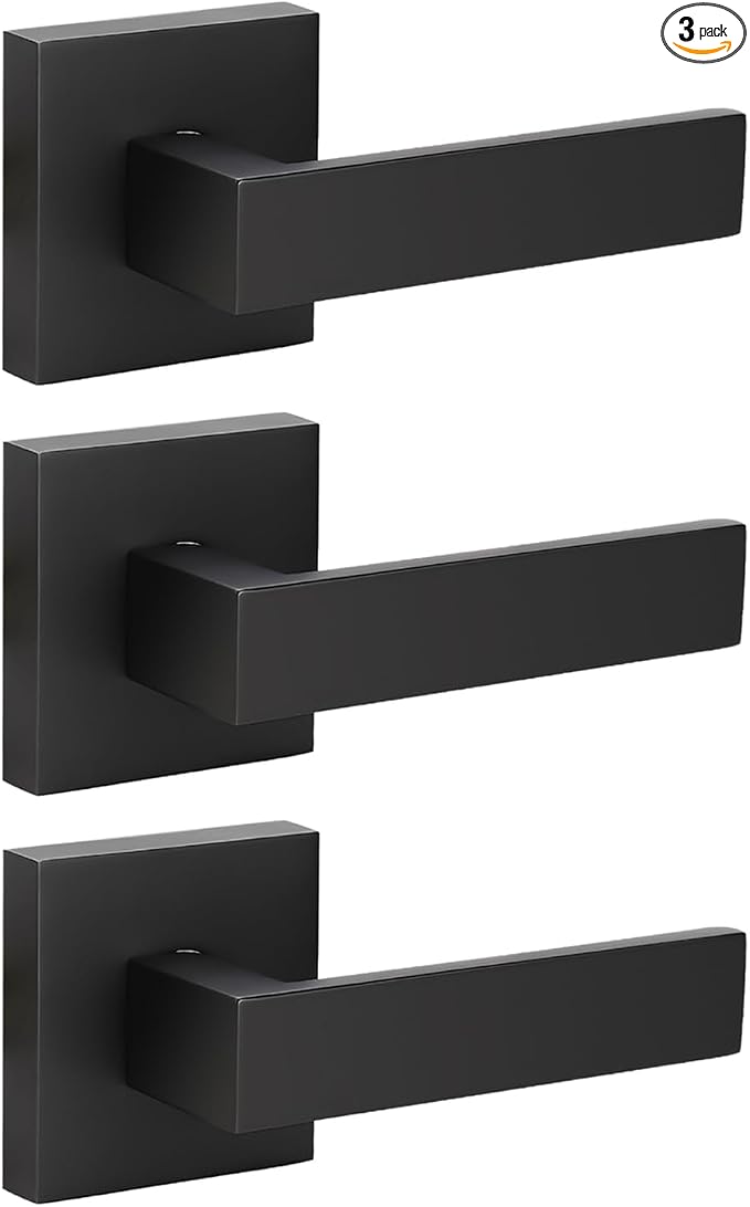 KNOBWELL 3 Pack Single Sided Matte Black Dummy Lever, Dummy Door Handle for Interior Door Use, Right/Left Handing (Only One Side Use)