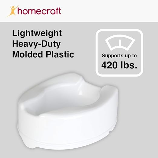 Homecraft Savanah Raised Toilet Seat 6" without Lid, Elongated & Elevated Lock Seat Support for Elderly, Handicapped and Disabled Users, White Colour | High elevated toilet seat locks onto standard toilets; portable commode seat riser for seniors and e...
