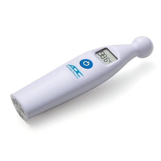 ADC Adtemp 427 Temple Touch 6-Second Digital Thermometer, Ideal for Infants | Includes an easy-to-read, color-coded, backlit LCD display: Green for normal readings, red for high temperatures.