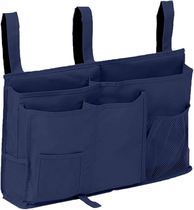 Bunk Bed Organizer, Bedside Storage Caddy, Hanging Pocket for Camp, Dorm Room, Hospital Bed Rail and More (Navy Blue)