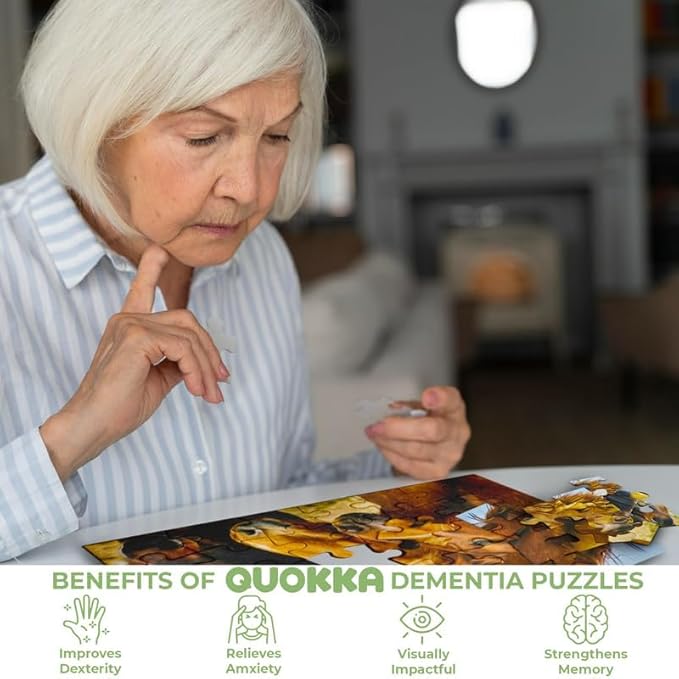 QUOKKA 35 Piece Dementia Activities for Adults - 3 Set Dementia Puzzles for Elderly - Large Piece Gifts Products for Seniors - Alzheimers Jigsaw Puzzle Games for Adults - Birds, Steeds, and Old City