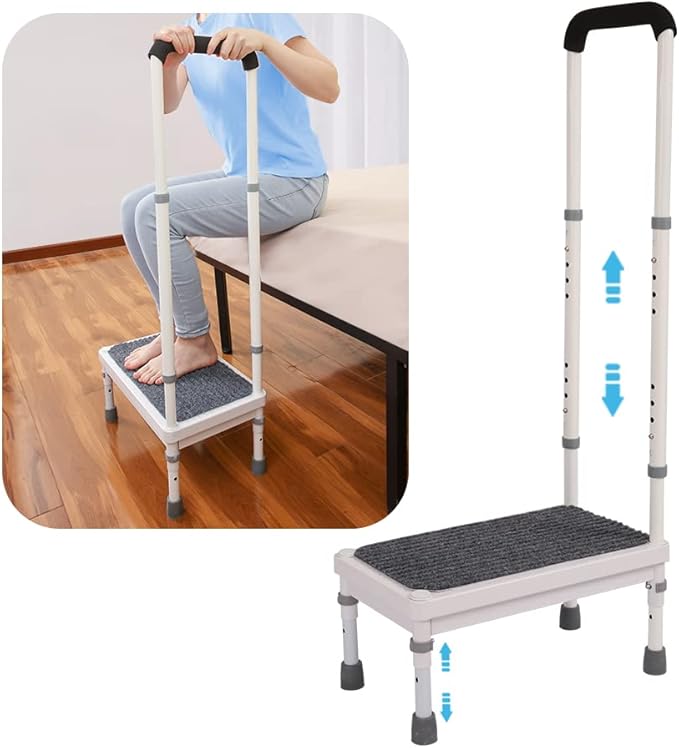 Step Stool with Handle for Elderly Adults, High Beds Steps Heavy Duty Metal Stepping Stool Mobility Aids Stand Assist, Medical Adjustable Bariatric Step Stool for Kitchen, Bedside, SUV, Bath - 400 lbs