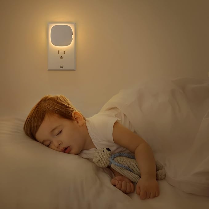AUVON 4 X Plug-in LED Backlit Night Light with Motion & Dusk to Dawn Sensor | 2200K Soft Warm White Nightlight with 1-50lm Dimmable Brightness for Adults & Kids' Bedroom, Bathroom, Hallway