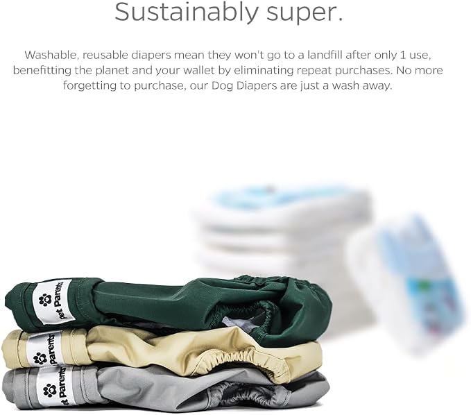 Pet Parents® Washable Dog Diapers (3pack) + Extendrs® of Durable Doggie Diapers, Premium Dog Diapers Female (Medium, Spruce)