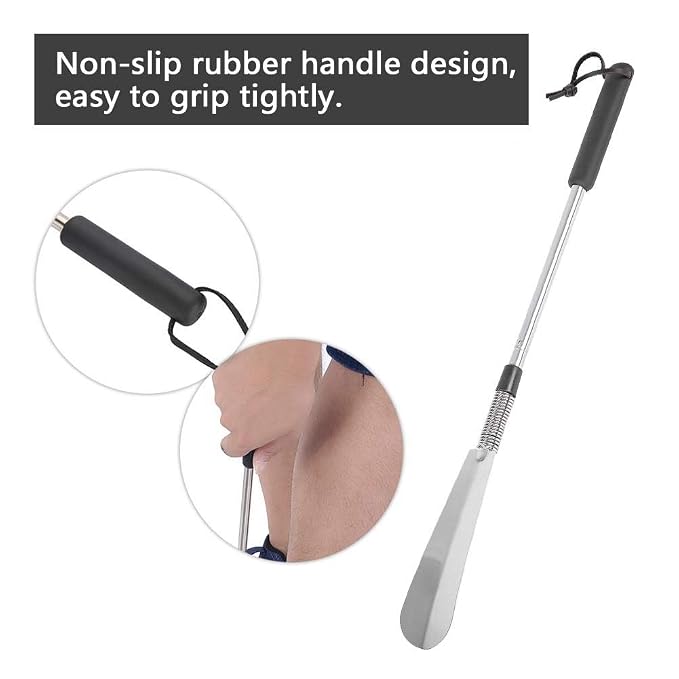 Shoe Horn Long Handle,Aid shoehorn Telescopic Spring Shoe Horn Shoe Accessory Stainless Steel Shoe Lifter for Elderly People,Pregnant woman and Move Inconvenient person