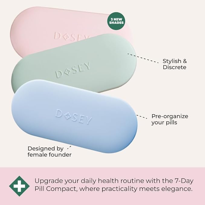 Dosey Compact Travel Pill Organizer - Pill Case with 7 Compartments for Medicine Storage & Protection – Stylish & Elegant Medication Organizer with Mirror, Sage