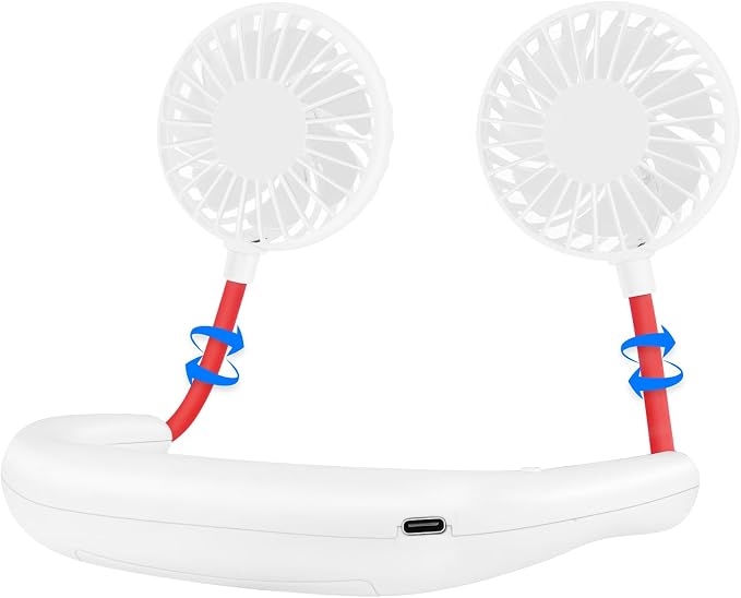 Haomaomao Portable Neck Fan 2500 mAh Rechargeable USB Hands-Free Mini Face Cooling Personal Double Headed Rotatable Small Fan for Working Office Reading Traveling Outdoor Sport