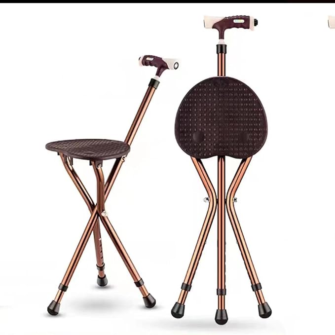 Folding Chair Cane Stool Crutch High Chair Collapsible Counter Stools Walking Chair for Elders Adjustable Height (Color : Brown)