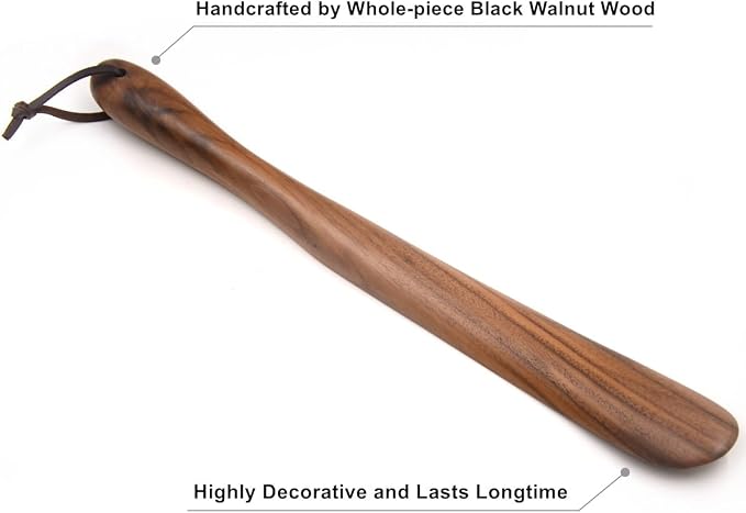 Bamber Wooden Shoe Horn Wood Shoehorn with Handle for Seniors Women Men Kids, 17.7'' Long, Black Walnut