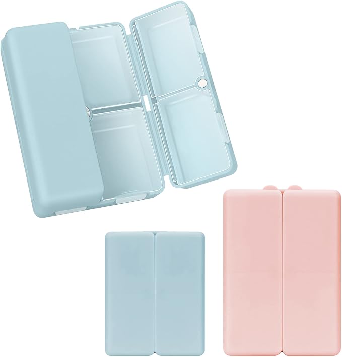 FYY 2 Pcs Daily Pill Organizer, 7 Compartments Portable Pill Case Travel Pill Organizer,[Folding Design] Pill Box for Purse Pocket to Hold Vitamins,Cod Liver Oil,Supplements and Medication-Navy+Pink