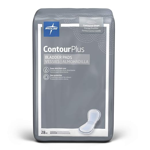Medline ContourPlus Bladder Control Incontinence Pads, Moderate Absorbency, 5.5" x 10.5", 28 Count (Pack of 2)