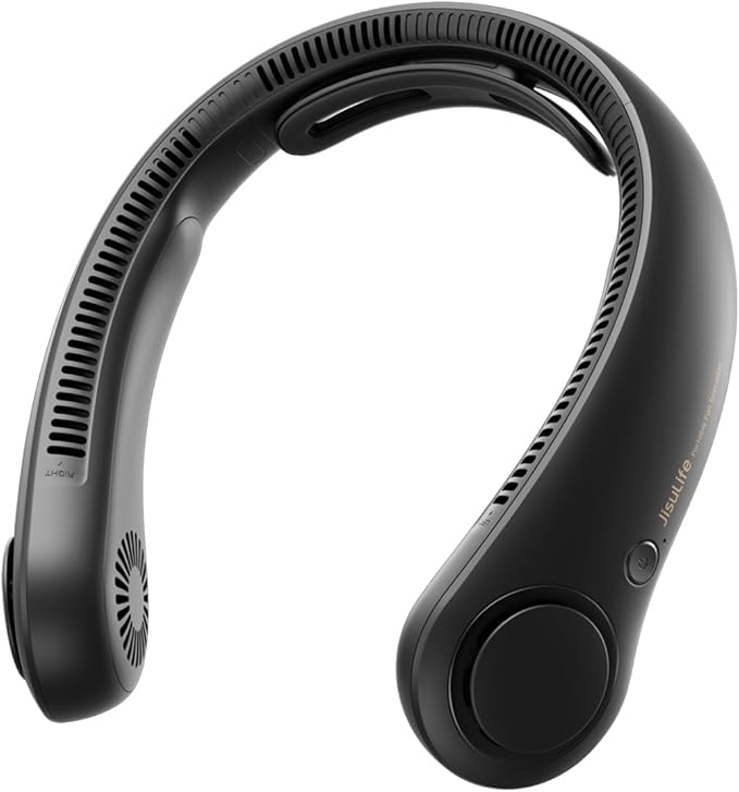 JISULIFE Portable Neck Fan Upgraded: Neckbrace Hands-Free, 5-Speed 5000 mAh | 16.5H Max Runtime, Personal Wearable Bladeless Rechargeable Fan for Outdoor/Travel/Concerts, Gifts for Women Men - Black