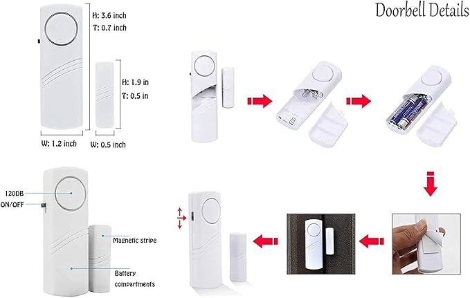 4 Pack Door Window Alarm, Magnetic Burglar Alert Sensor, Loud Door Alarms for Kids Safety, DIY for Home Security, Office Protection,Shopping Store AAA Battery