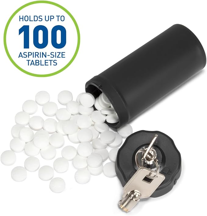 Ezy Dose Pill Box and Medicine, Vitamin Container, Safe for Money & Travel Items, Durable Canister, 2 Keys with Lock, Small