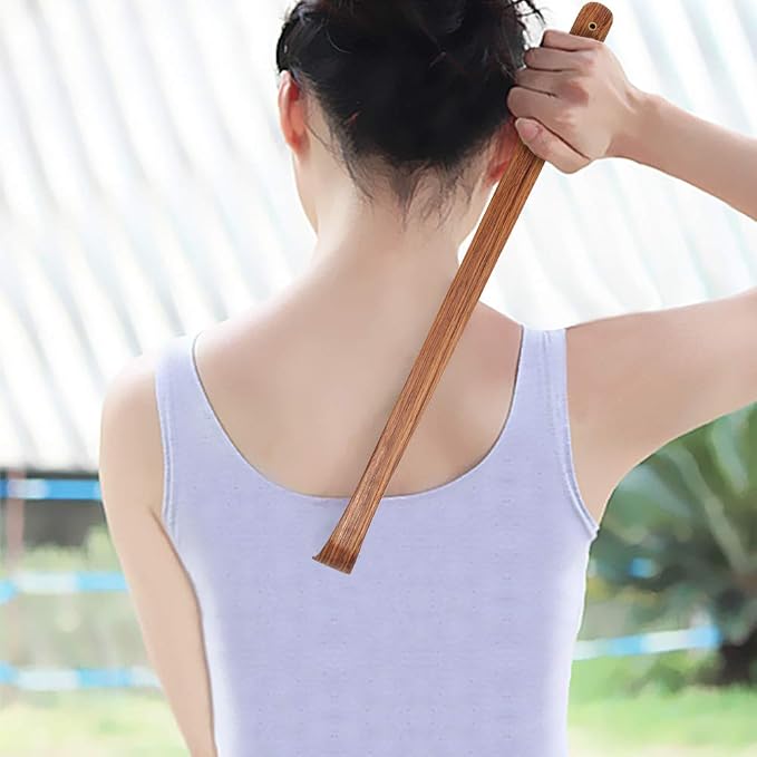 Tomorotec Wooden Back Scratcher, Long Handle Itch Relief, 16 in, Yellow | Streblus Elongatus Wood Body Massager Set, Handcrafted Relaxation Tool For Men Women Adults, Smooth Comfortable Grip Design