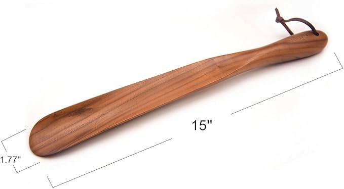 Bamber Wooden Shoe Horn Wood Shoehorn with Handle for Seniors Women Men Kids, 15'' Long, Black Walnut